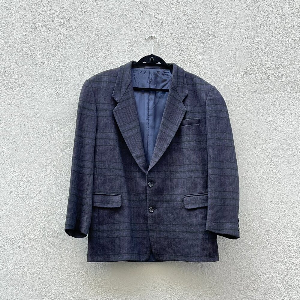 Vintage 90s Artisti Italiani Blue Plaid Wool Blazer Jacket Sports Coat Large
